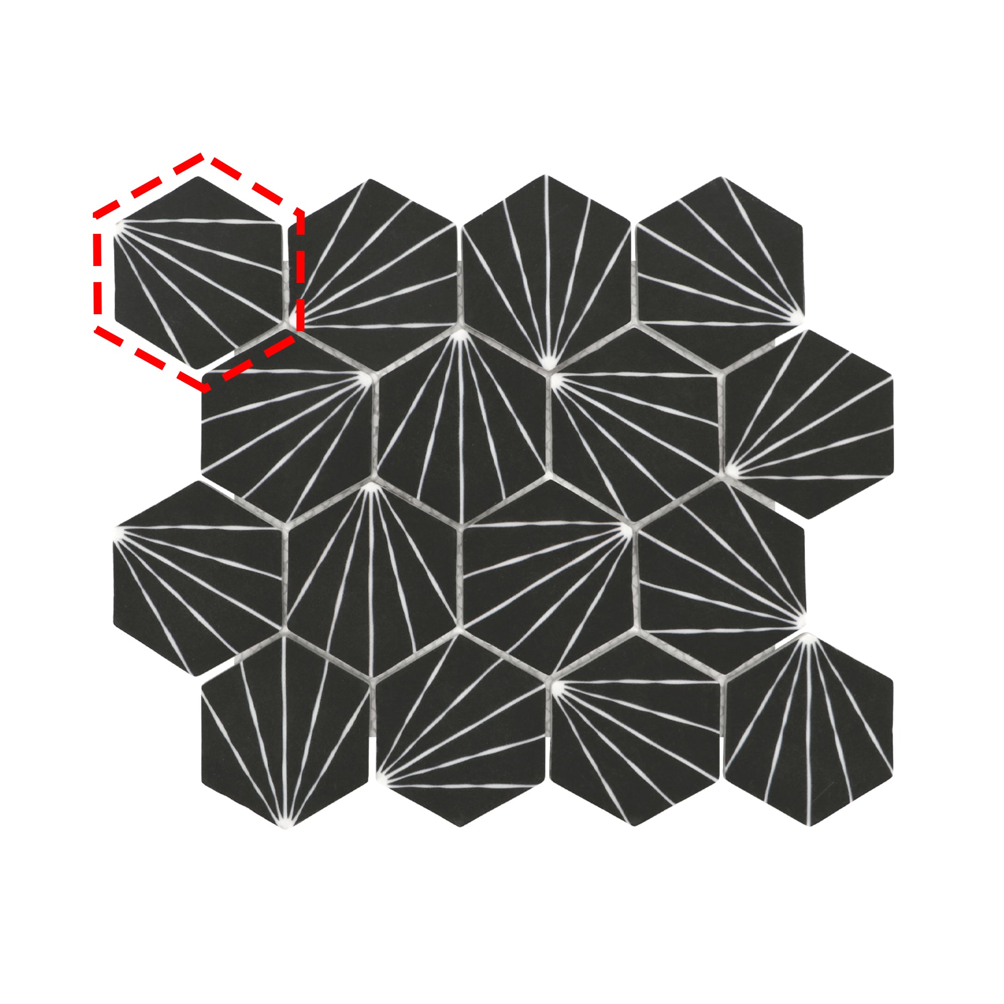 Art Deco Hexagon Black Recycled Glass Floor and Wall Mosaic Tile