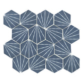 Art Deco Hexagon Navy Blue Recycled Glass Floor And Wall Mosaic Tile