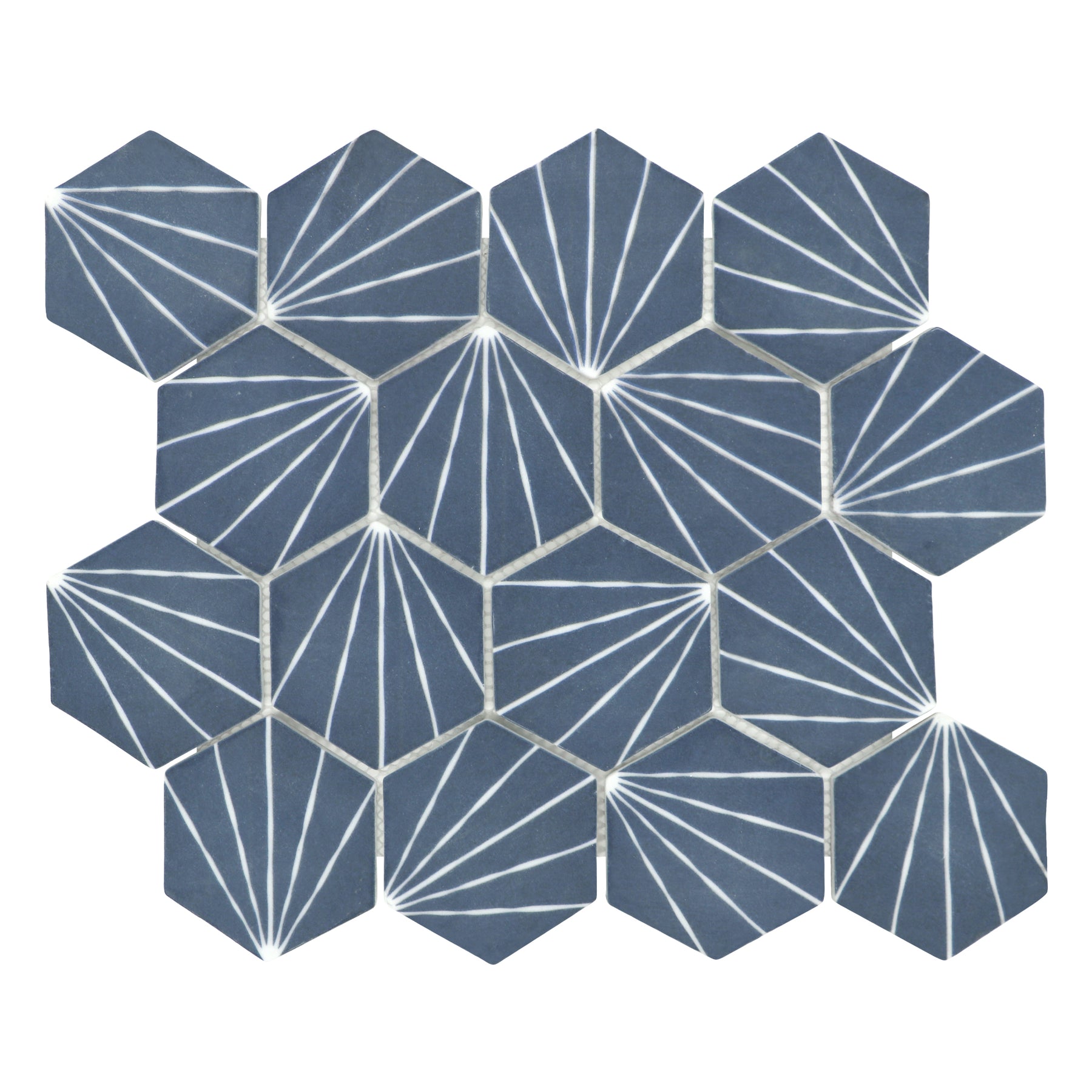 Art Deco Hexagon Navy Blue Recycled Glass Floor And Wall Mosaic Tile