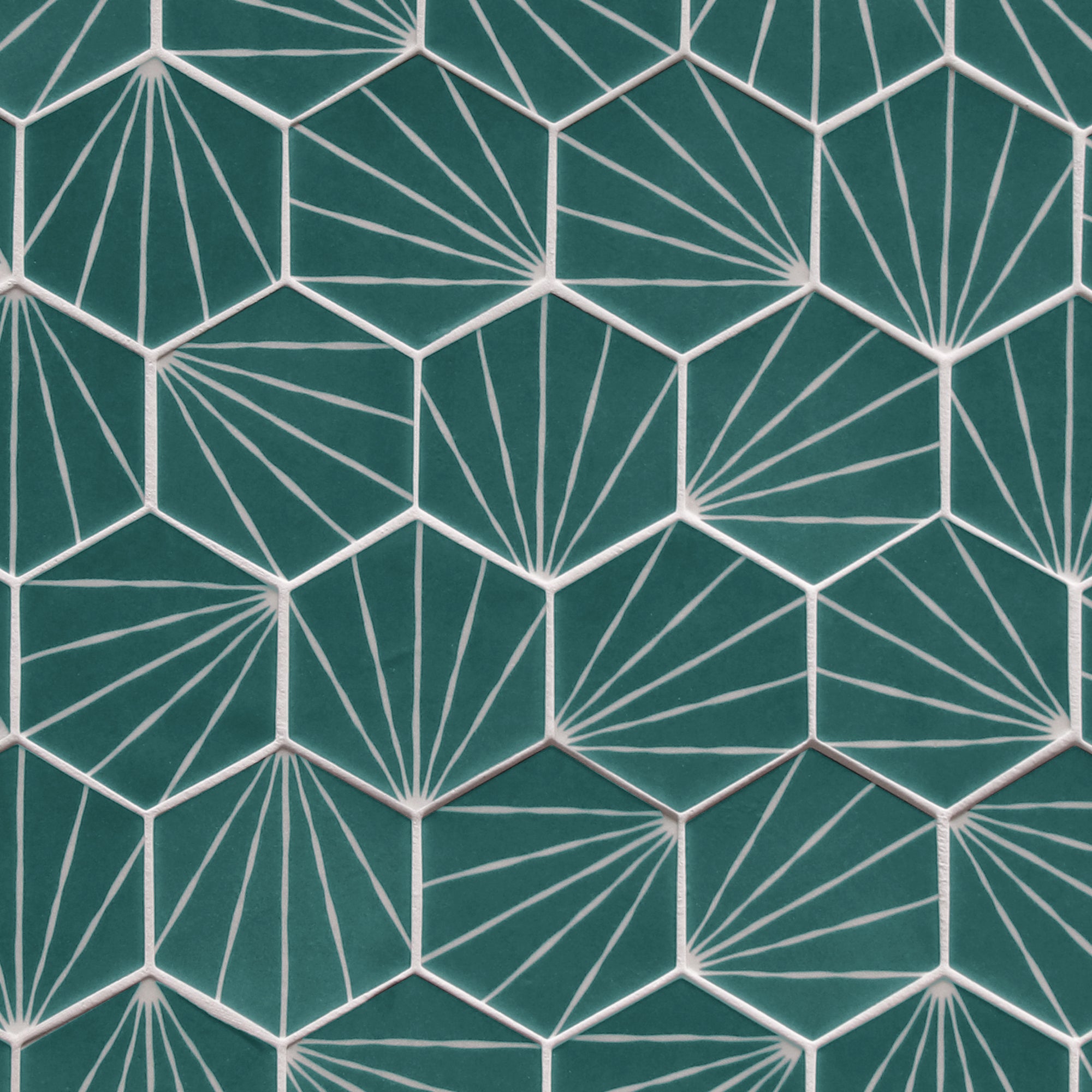 Art Deco Hexagon Green Recycled Glass Floor and Wall Mosaic Tile