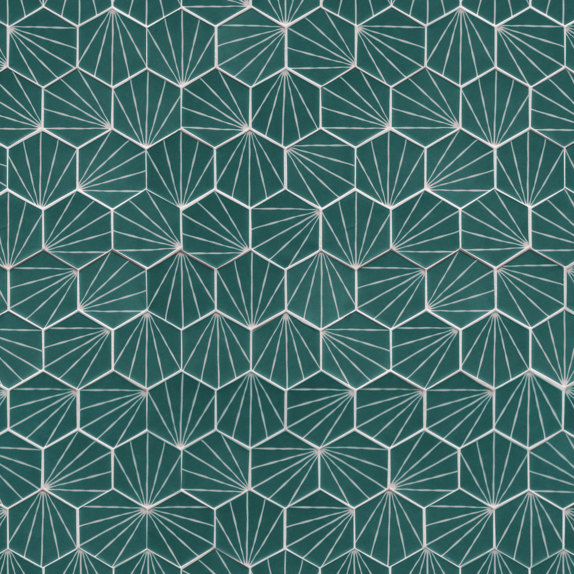 Art Deco Hexagon Green Recycled Glass Floor and Wall Mosaic Tile