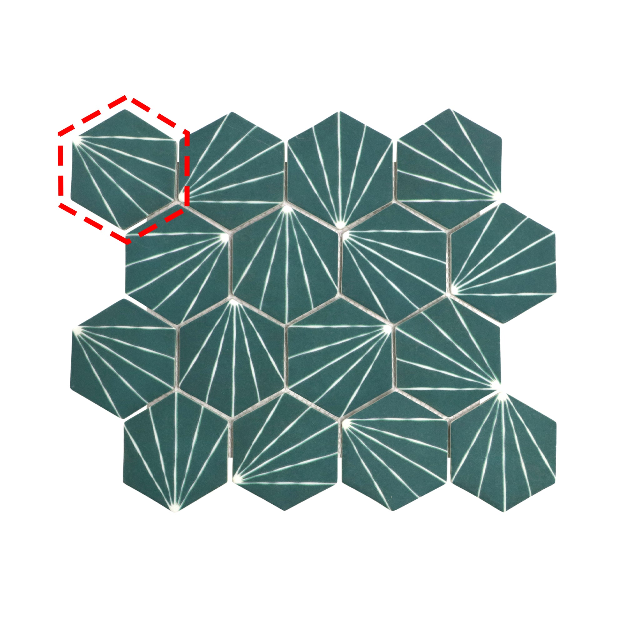 Art Deco Hexagon Green Recycled Glass Floor and Wall Mosaic Tile