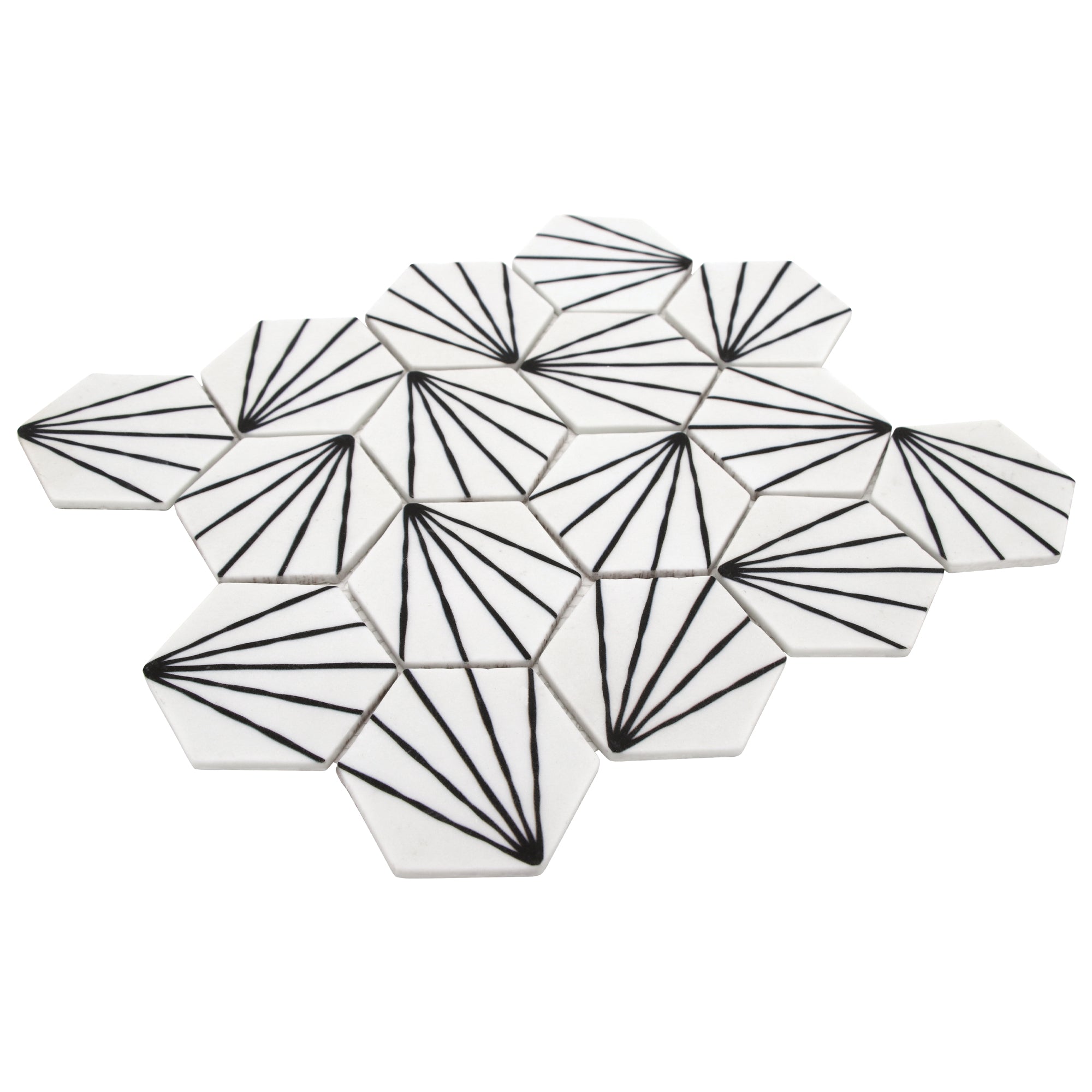 Art Deco Hexagon White Recycled Glass Floor and Wall Mosaic Tile