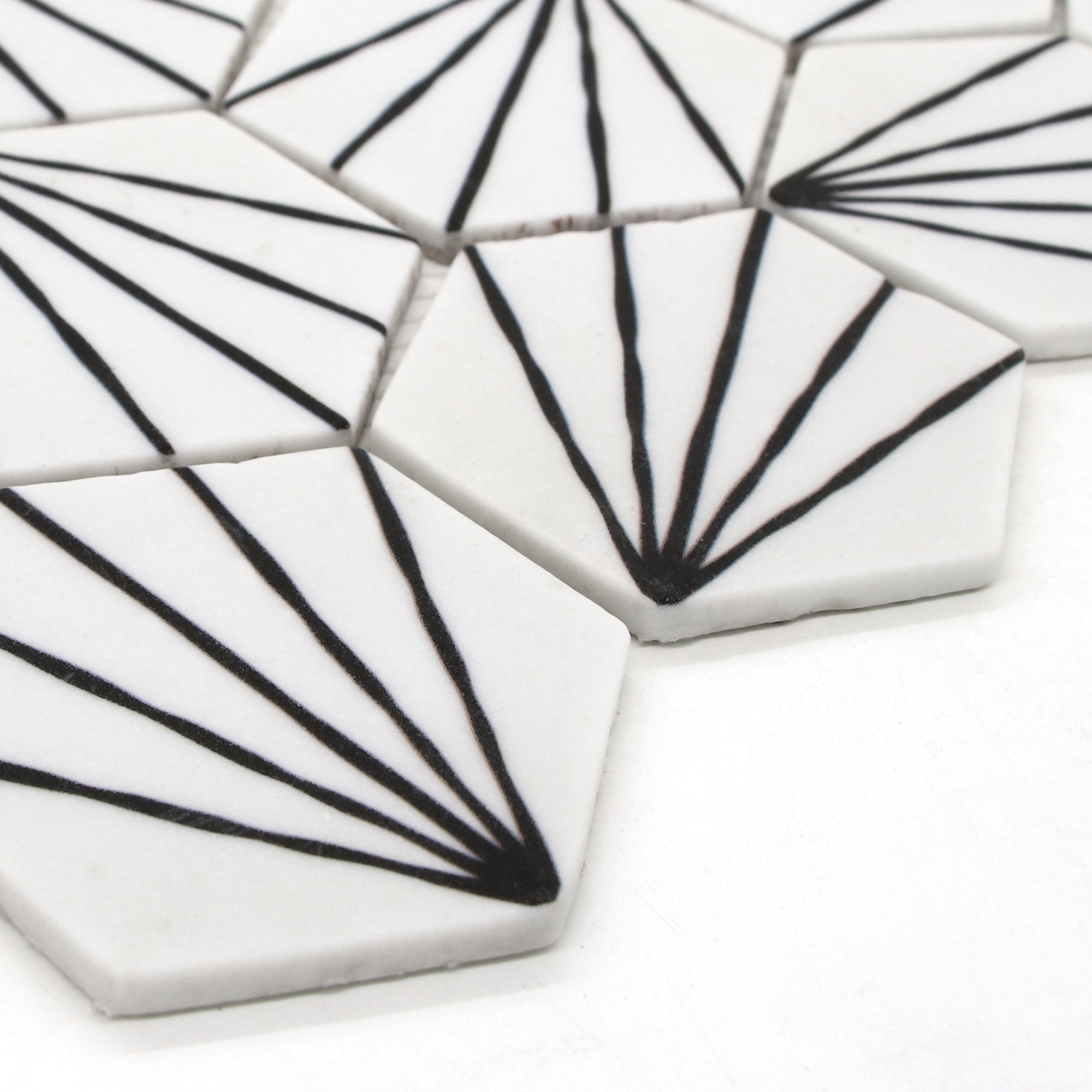 Art Deco Hexagon White Recycled Glass Floor and Wall Mosaic Tile