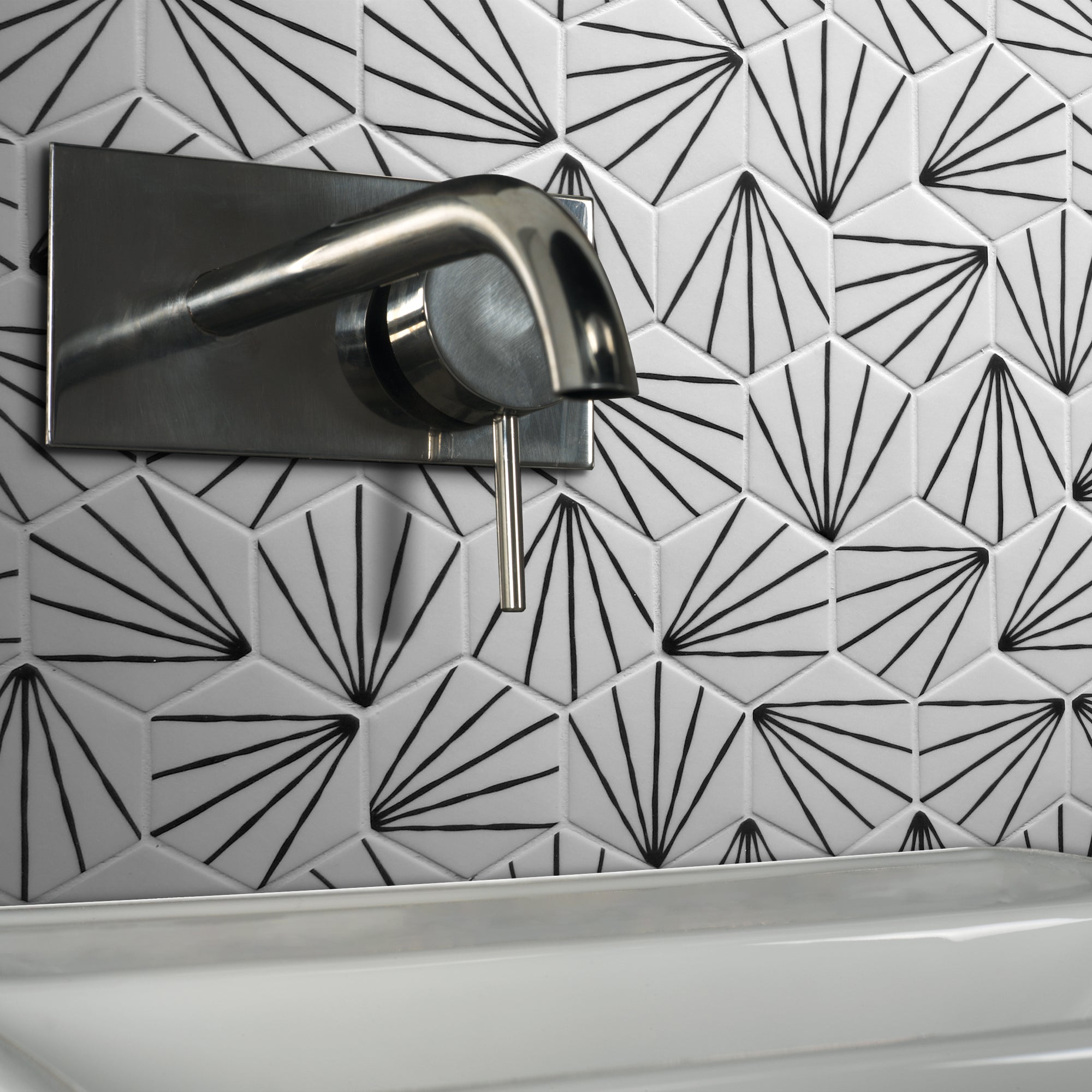 Art Deco Hexagon White Recycled Glass Floor and Wall Mosaic Tile