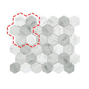 White Carrara 11.7" x 10.2" Hexagon Recycled Glass Floor And Wall Mosaic Tile