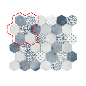 Cement Blue 11.7" x 10.2" Hexagon Recycled Glass Floor And Wall Mosaic Tile