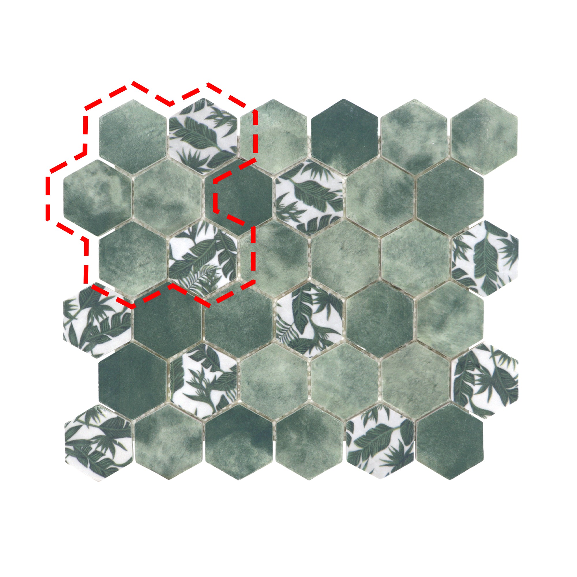 Cement Green Hexagon Recycled Glass Floor and Wall Mosaic Tile