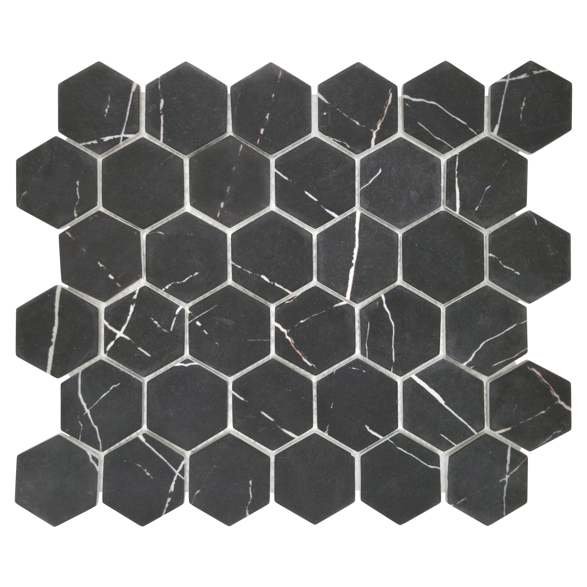 Black Marquina Hexagon Recycled Glass Floor and Wall Mosaic Tile