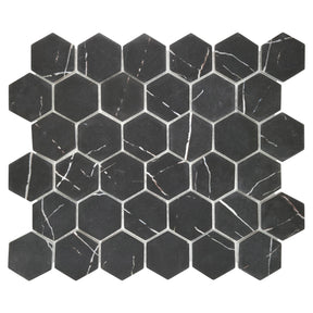 Black Marquina 11.7" x 10.2" Hexagon Recycled Glass Floor And Wall Mosaic Tile