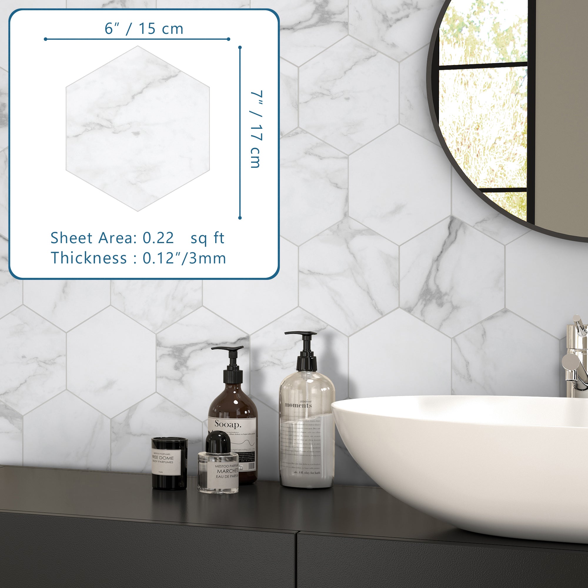 Calacatta White Hexagon Peel and Stick Tile