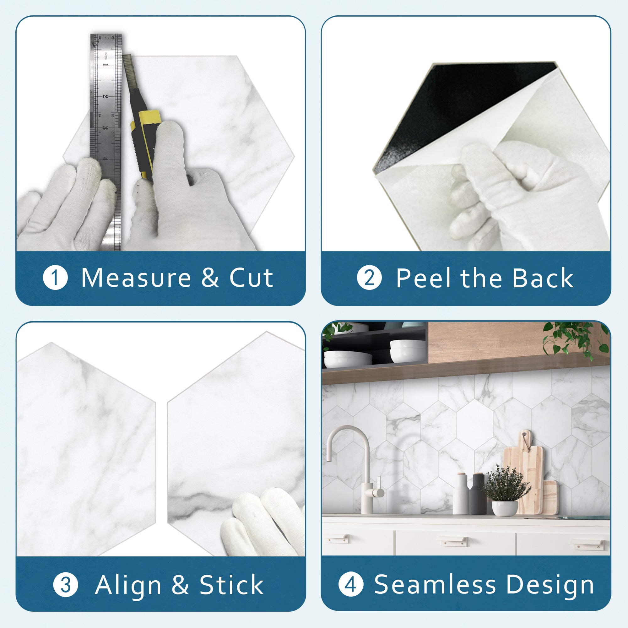 Calacatta White Hexagon Peel and Stick Tile