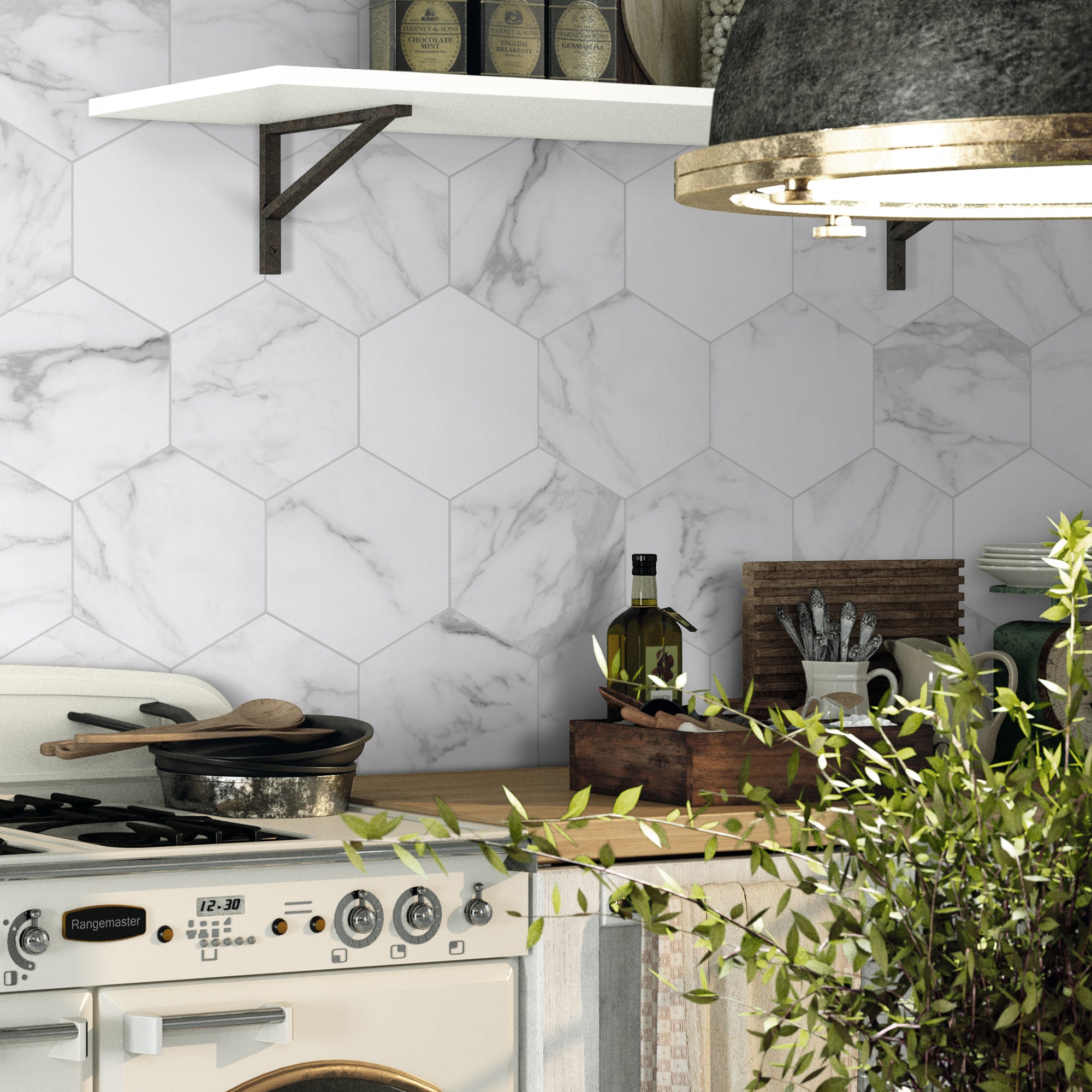 Calacatta White Hexagon Peel and Stick Tile