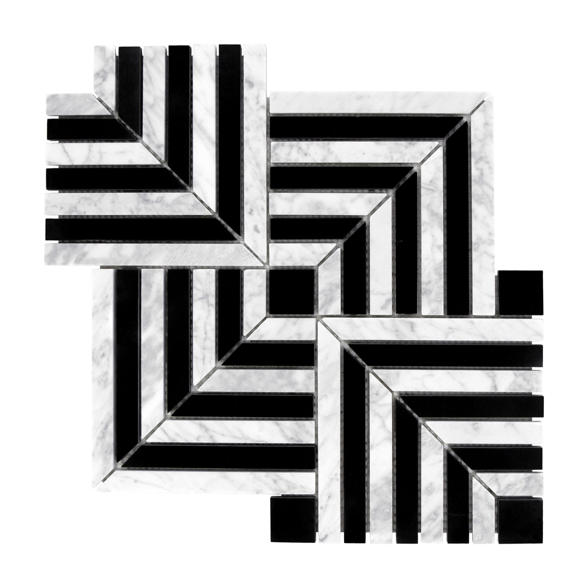 Square Carrara White and Black Marquina Natural Marble Floor and Wall Mosaic Tile