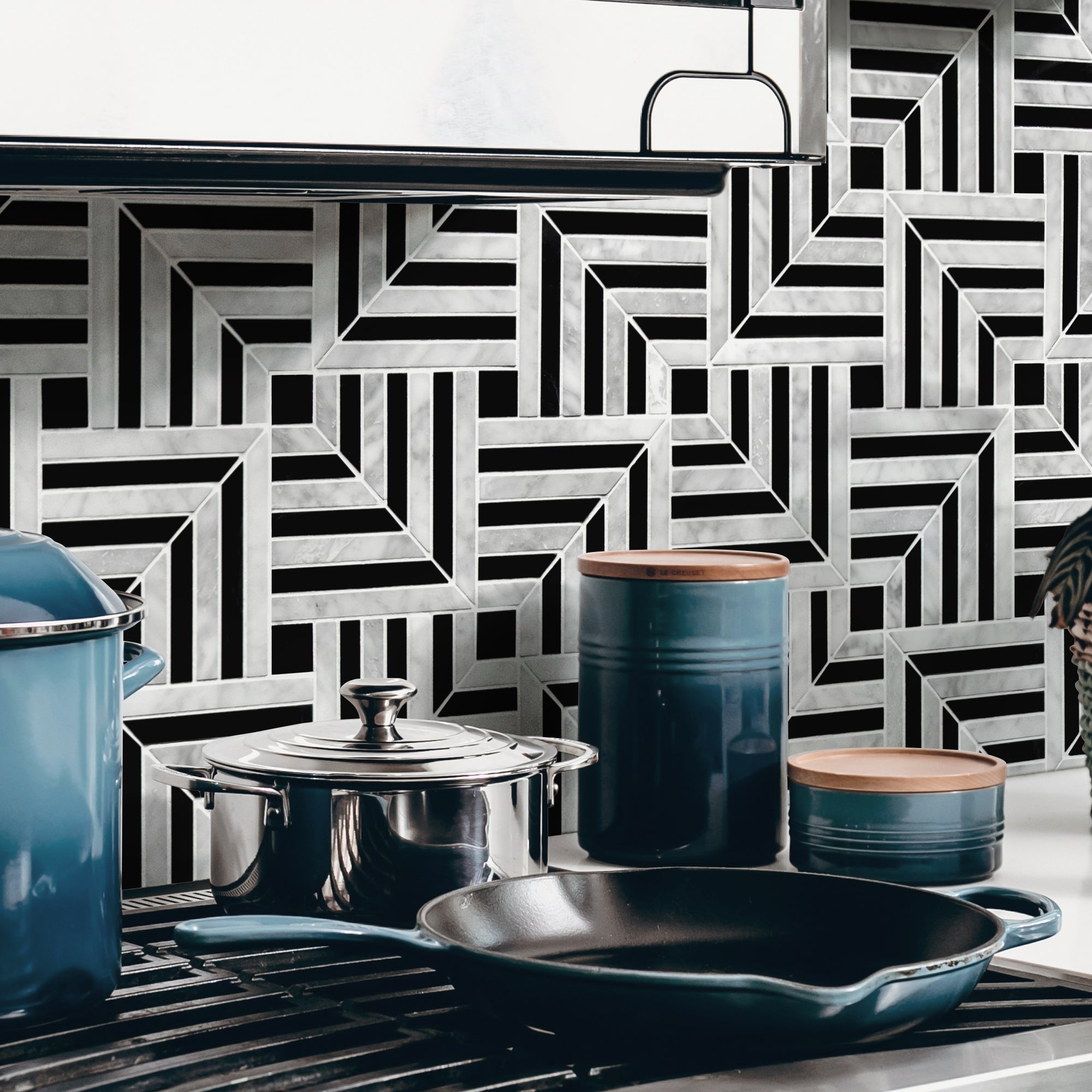 Square Carrara White and Black Marquina Natural Marble Floor and Wall Mosaic Tile