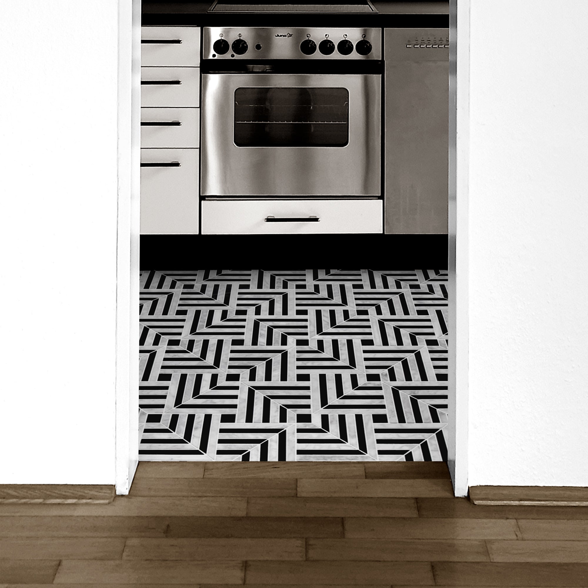 Square Carrara White and Black Marquina Natural Marble Floor and Wall Mosaic Tile