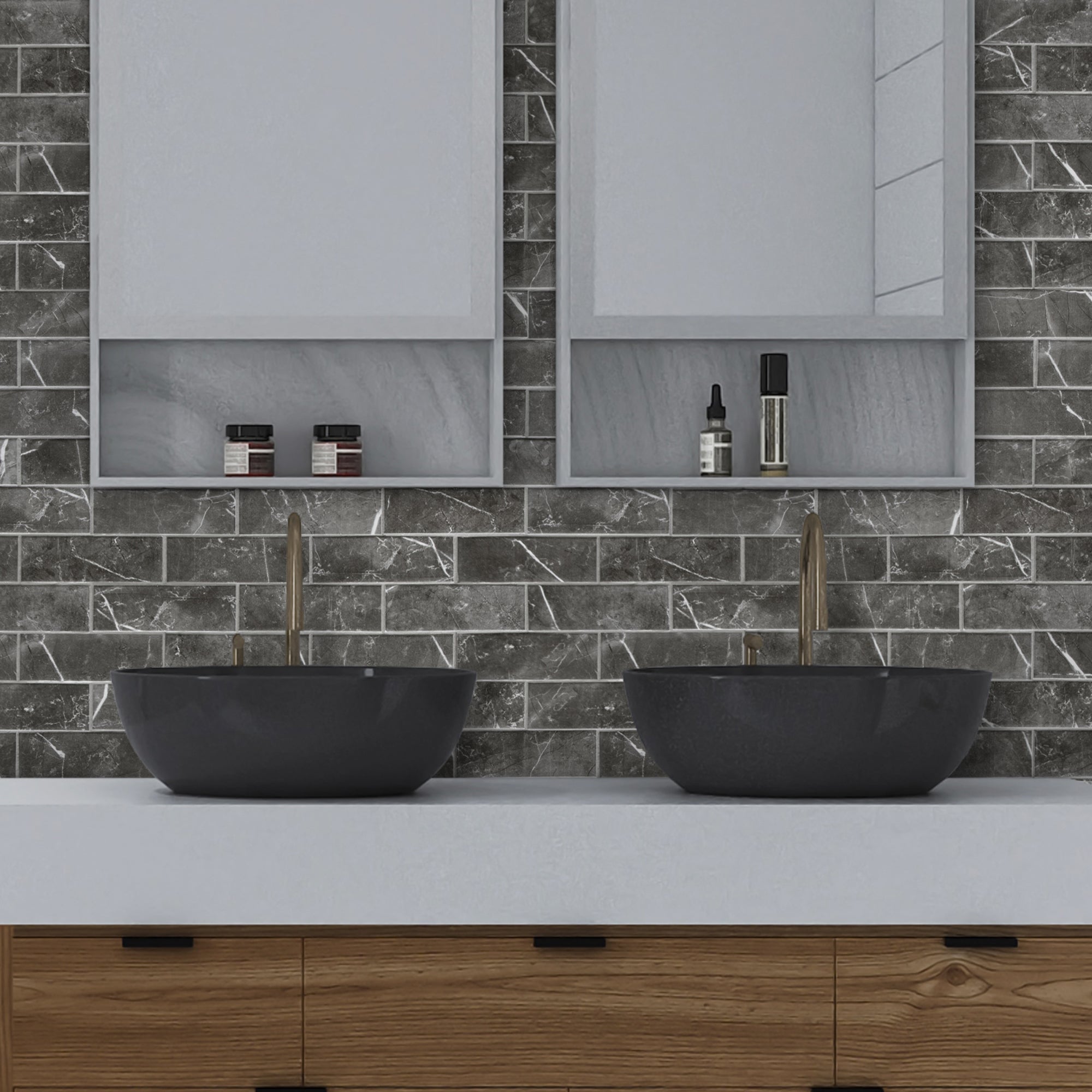 Subway Black Marquina Porcelain Floor and Wall Mosaic Tile