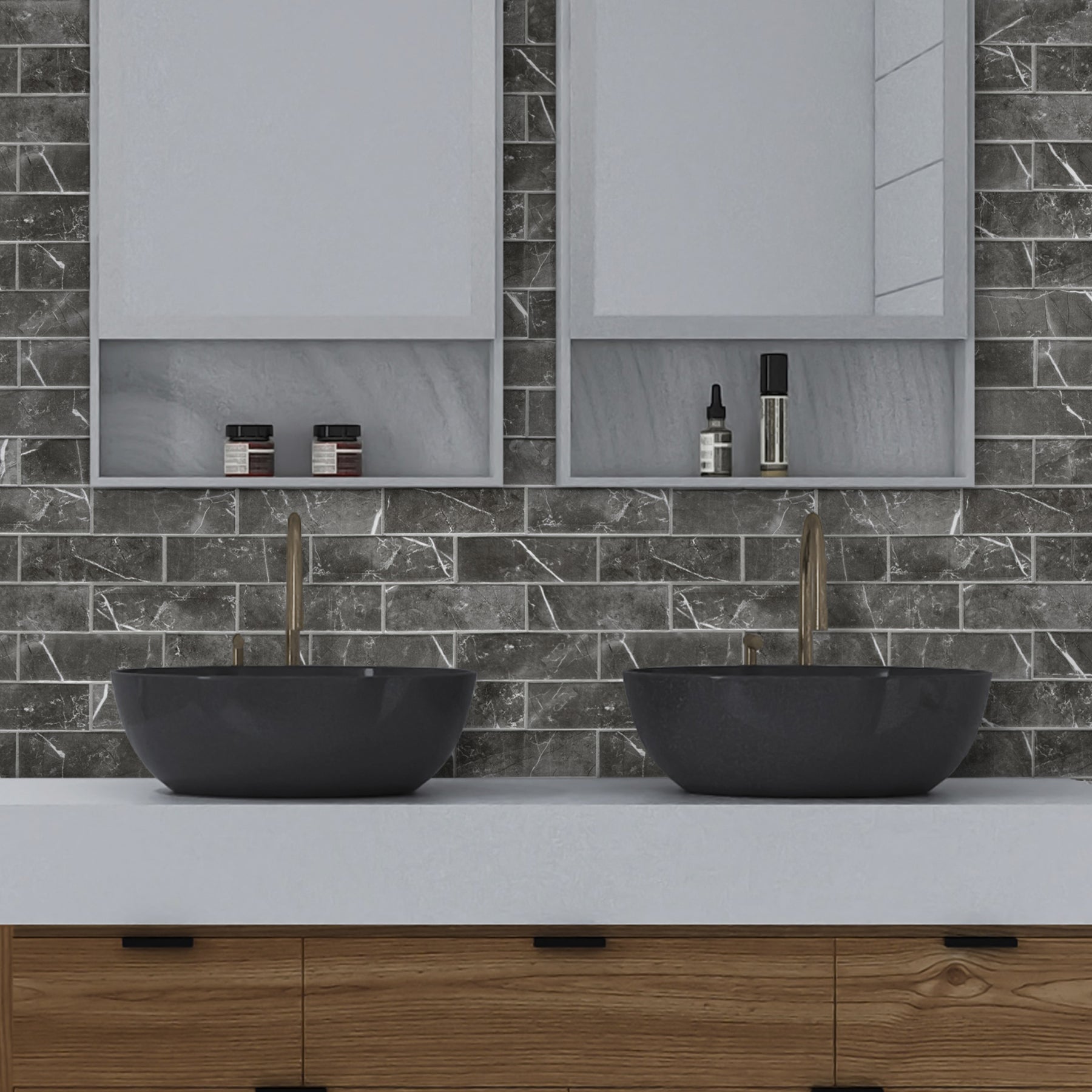 Subway Black Marquina Porcelain Floor and Wall Mosaic Tile