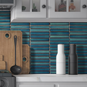 Kit Kat Blue Mixed Porcelain Floor and Wall Mosaic Tile