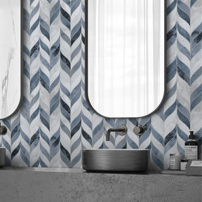 Waterjet Leaf Blue Cement Peel and Stick Tile