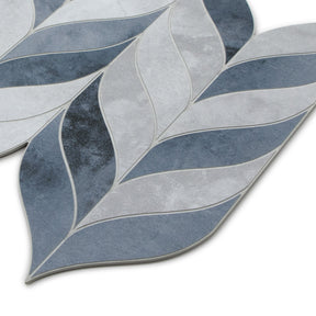 Waterjet Leaf Blue Cement Peel and Stick Tile