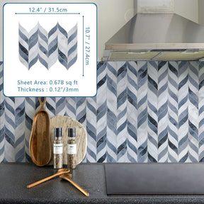 Waterjet Leaf Blue Cement Peel and Stick Tile