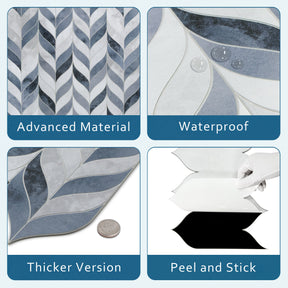 Waterjet Leaf Blue Cement Peel and Stick Tile