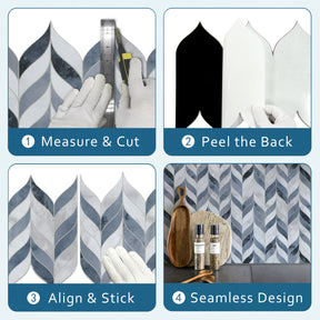 Waterjet Leaf Blue Cement Peel and Stick Tile