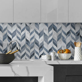 Waterjet Leaf Blue Cement Peel and Stick Tile