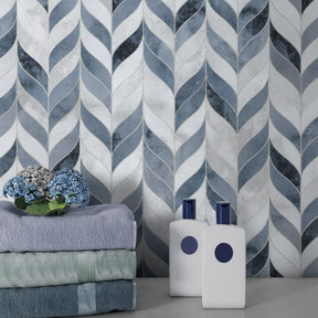 Waterjet Leaf Blue Cement Peel and Stick Tile