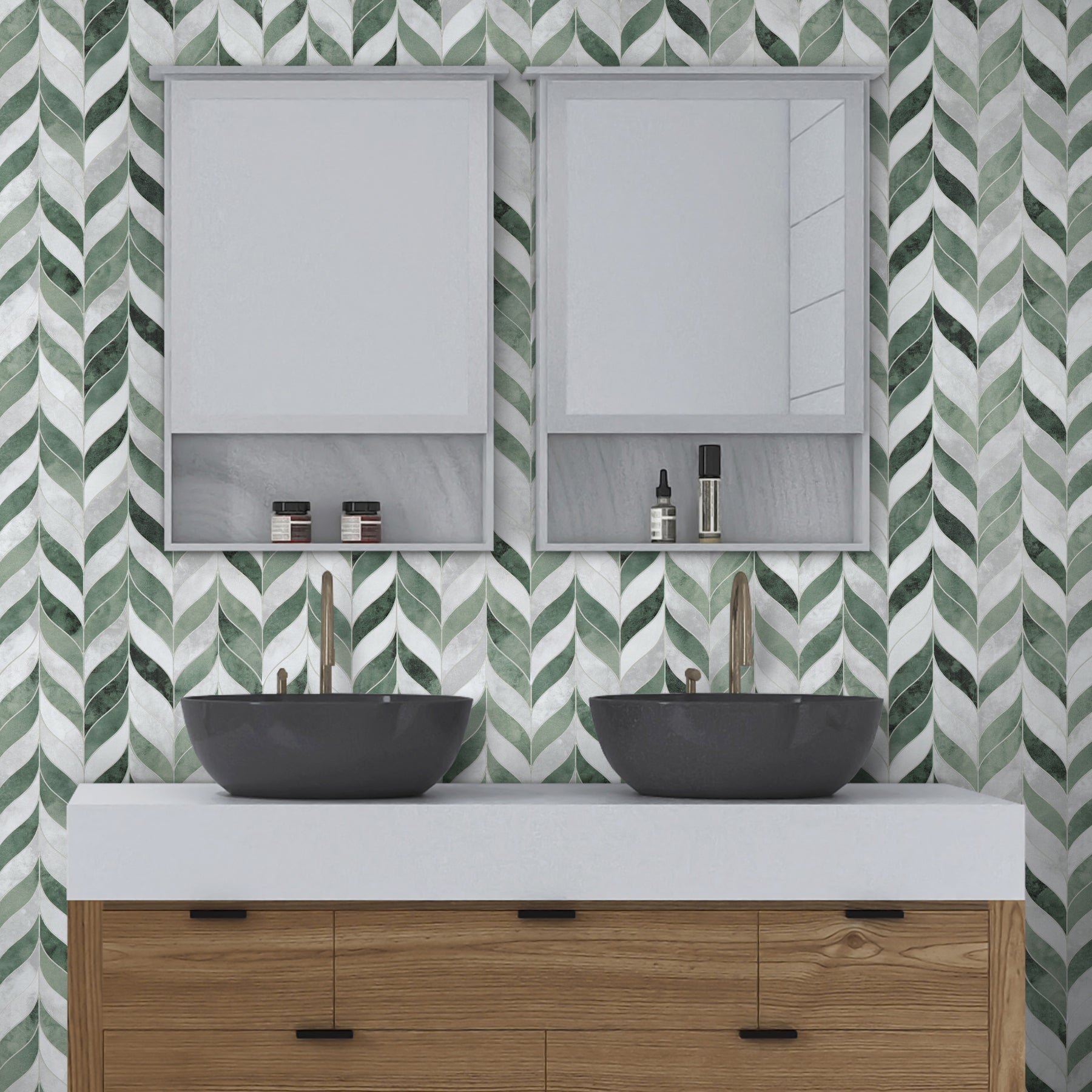 Waterjet Leaf Green Cement Peel and Stick Tile