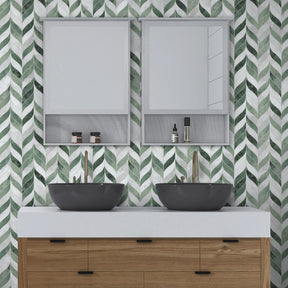 Waterjet Leaf Green Cement Peel and Stick Tile