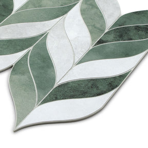 Waterjet Leaf Green Cement Peel and Stick Tile