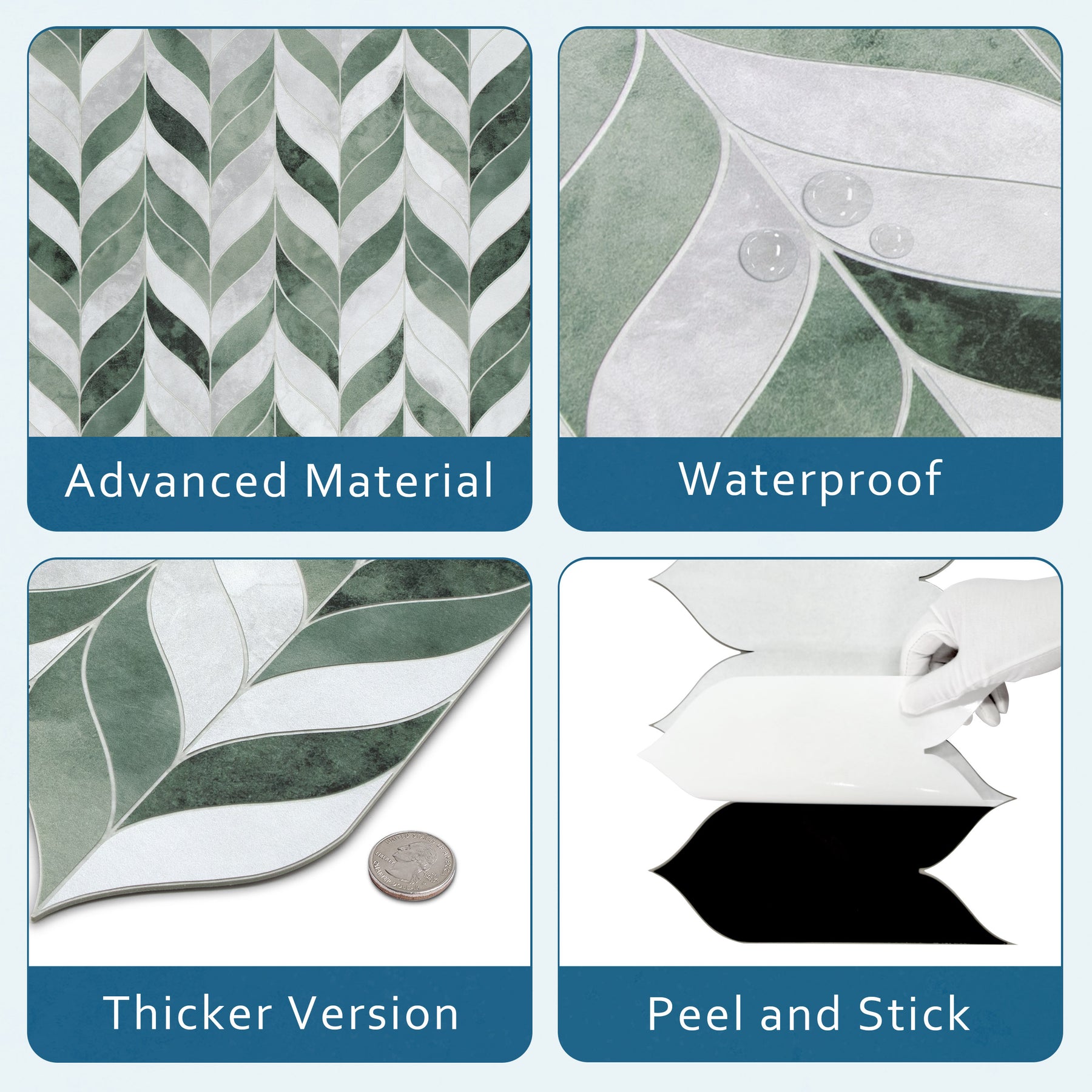 Waterjet Leaf Green Cement Peel and Stick Tile