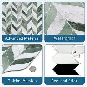 Waterjet Leaf Green Cement Peel and Stick Tile