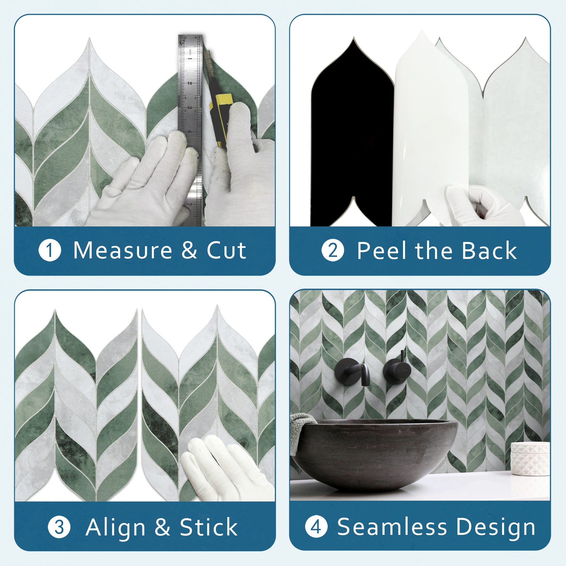 Waterjet Leaf Green Cement Peel and Stick Tile