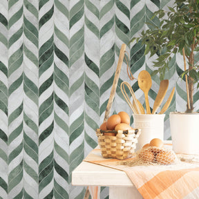 Waterjet Leaf Green Cement Peel and Stick Tile