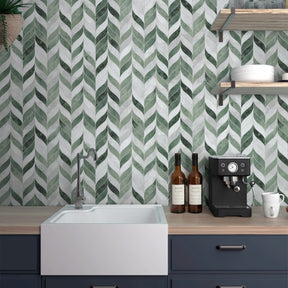 Waterjet Leaf Green Cement Peel and Stick Tile