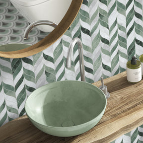 Waterjet Leaf Green Cement Peel and Stick Tile