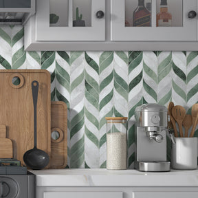 Waterjet Leaf Green Cement Peel and Stick Tile