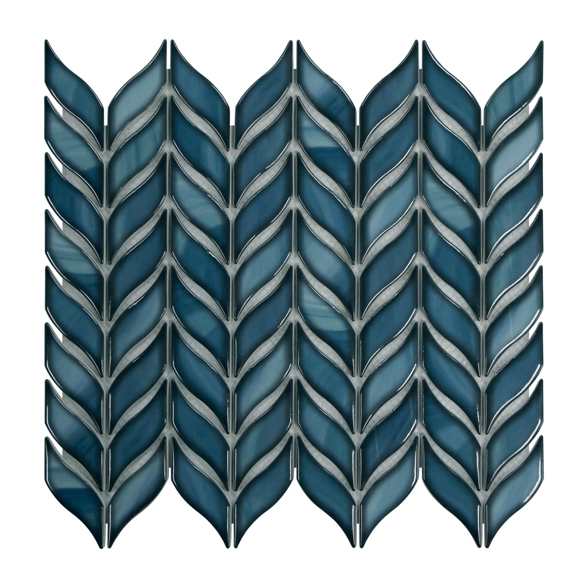 Leaf Glazed Blue Recycled Glass Floor and Wall Mosaic Tile