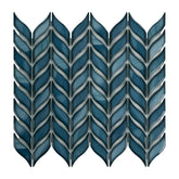 Glazed Blue Leaf Waterjet Recycled Glass Floor And Wall Mosaic Tile