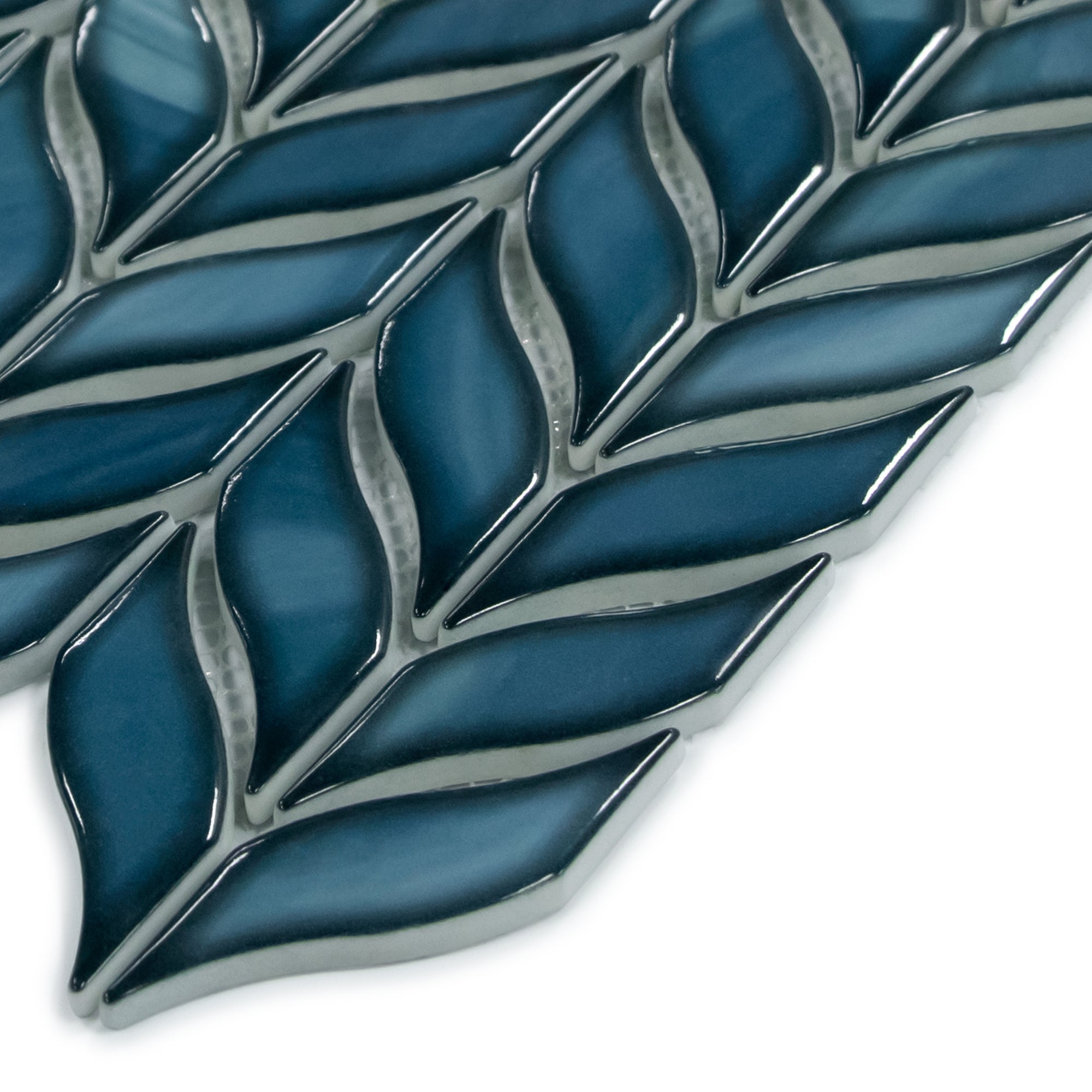 Leaf Glazed Blue Recycled Glass Floor and Wall Mosaic Tile