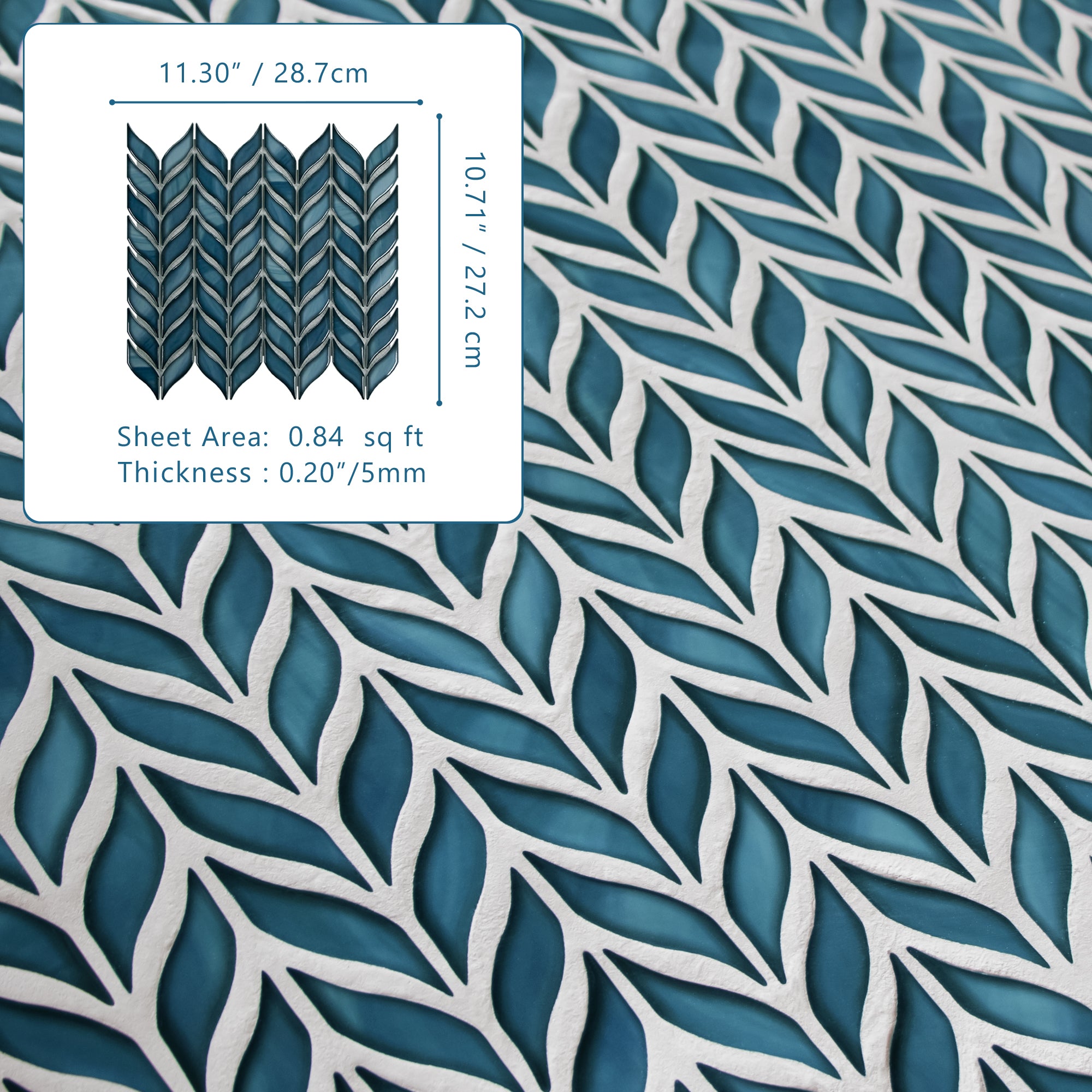 Leaf Glazed Blue Recycled Glass Floor and Wall Mosaic Tile