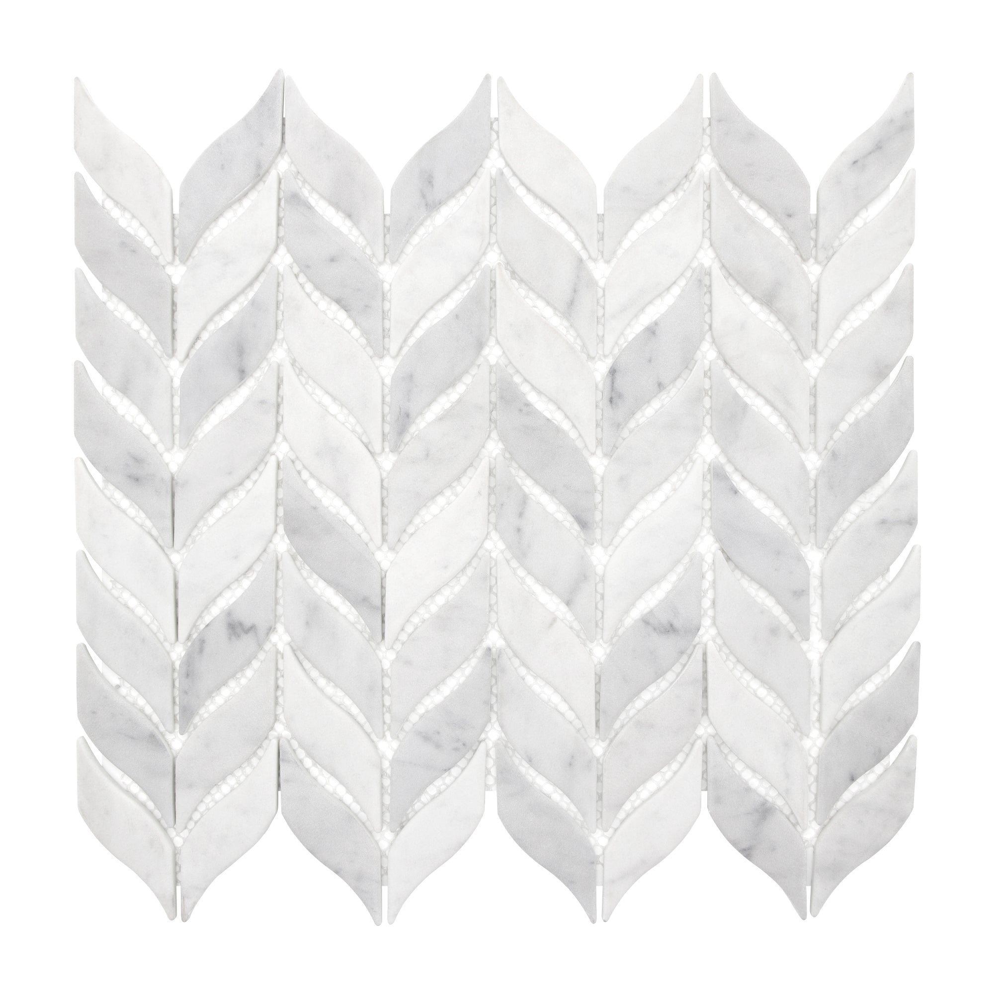 Leaf Carrara White Recycled Glass Floor and Wall Mosaic Tile