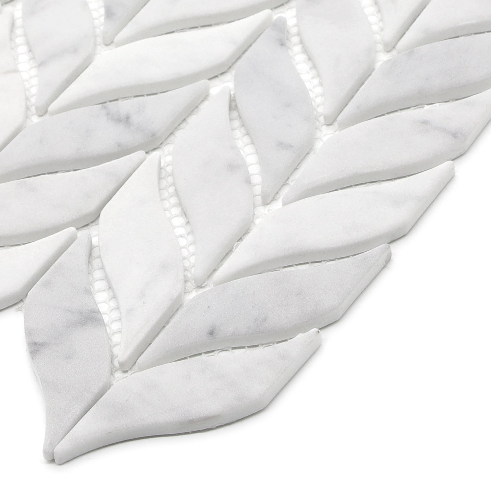 Leaf Carrara White Recycled Glass Floor and Wall Mosaic Tile