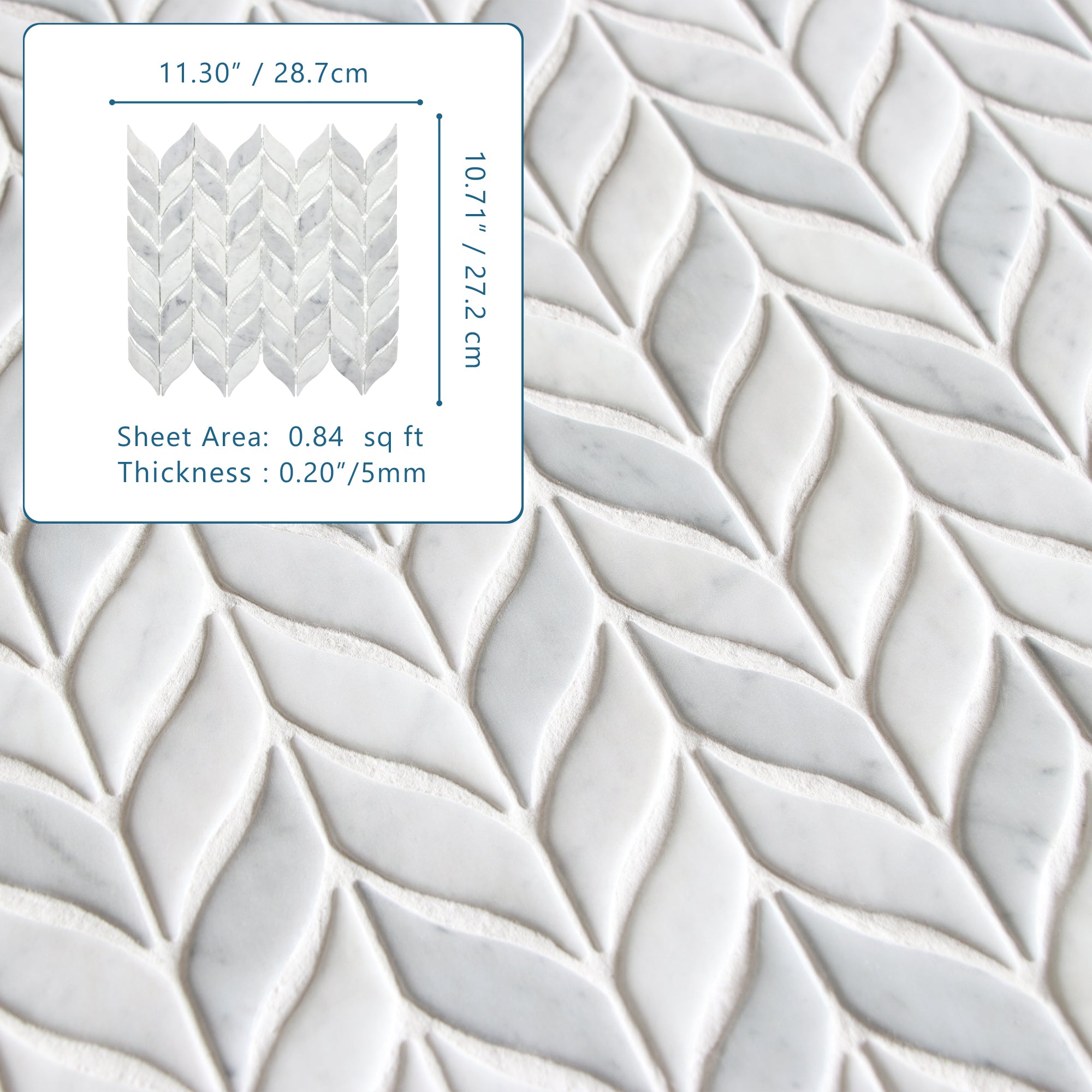 Leaf Carrara White Recycled Glass Floor and Wall Mosaic Tile