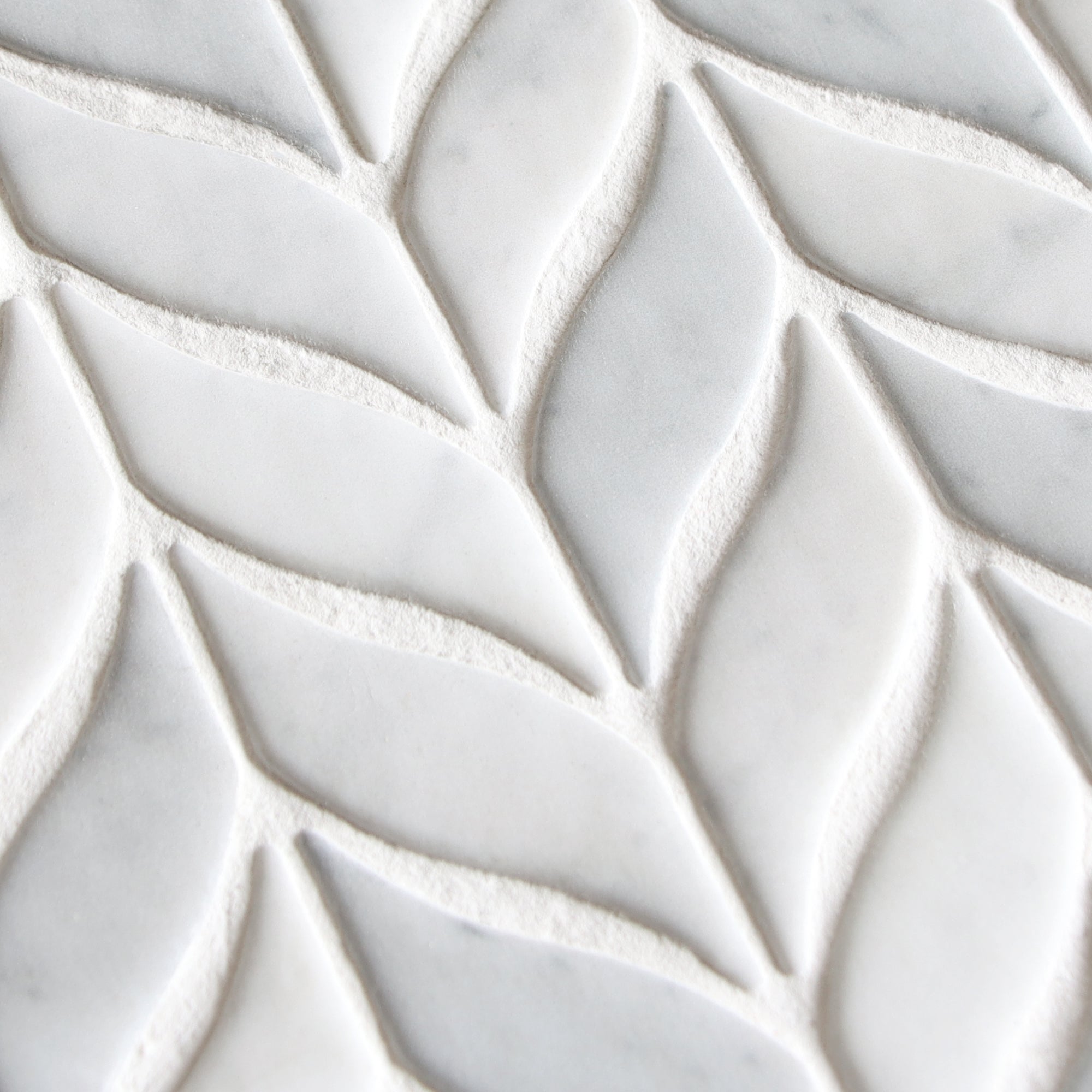 Leaf Carrara White Recycled Glass Floor and Wall Mosaic Tile