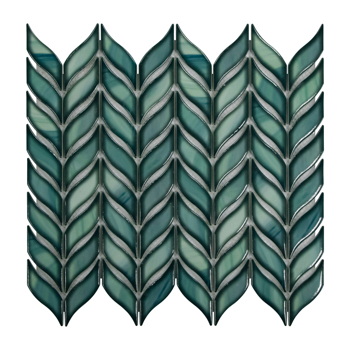 Glazed Green Leaf Waterjet Recycled Glass Floor And Wall Mosaic Tile