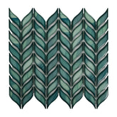 Glazed Green Leaf Waterjet Recycled Glass Floor And Wall Mosaic Tile
